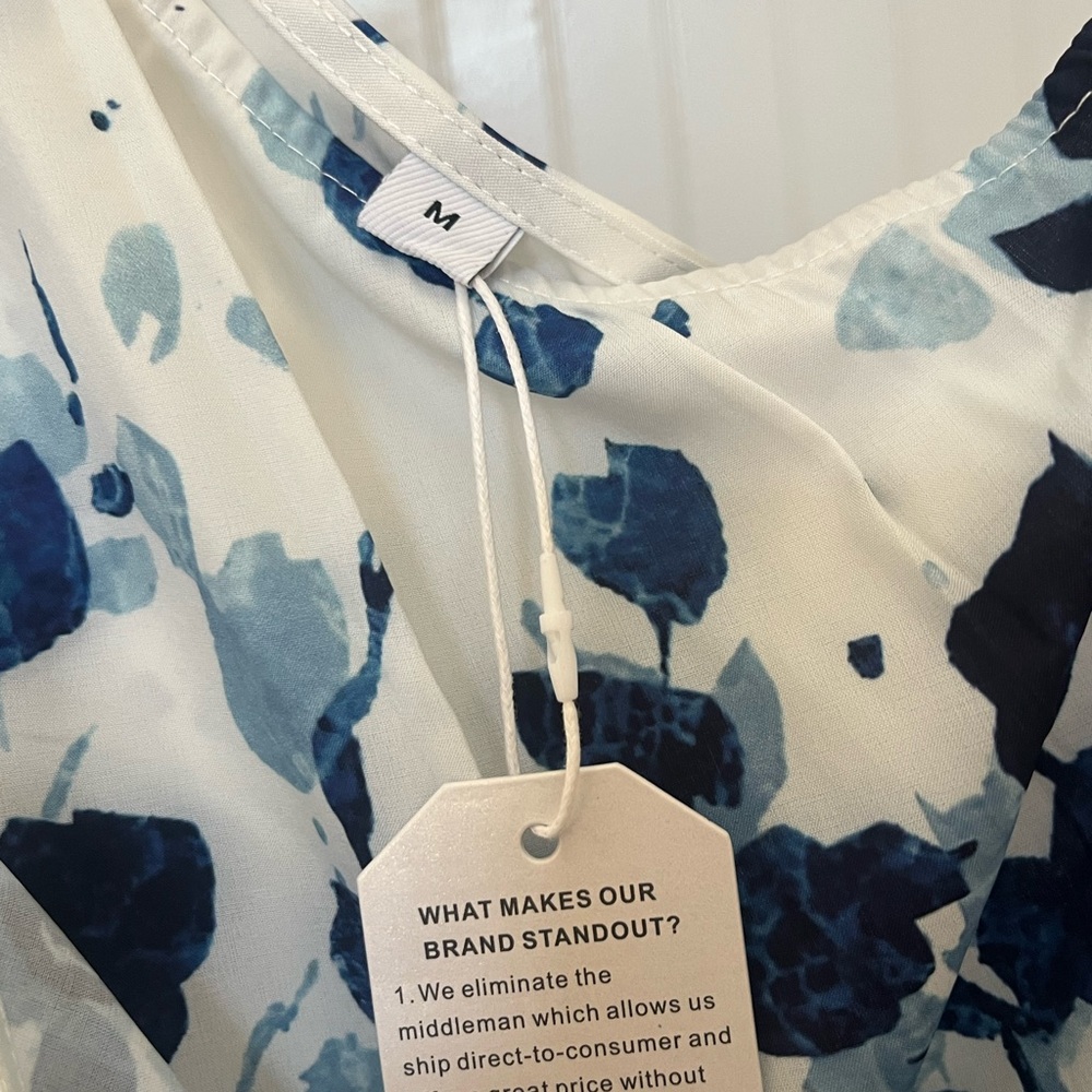 Made with Love Blue and White One-Shoulder Dress | M | NWT - Picture 5 of 9
